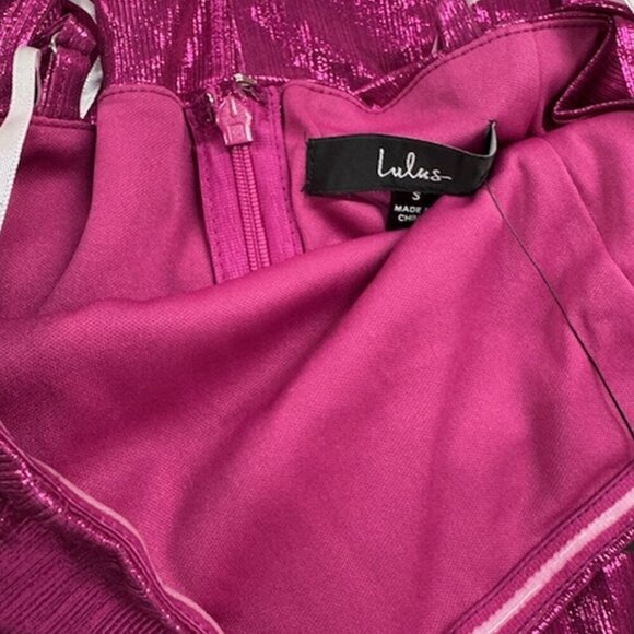 NWT Lulus Stay Sassy Metallic Magenta Cutout Bodycon Mini Dress (size S) - Picture 8 of 10